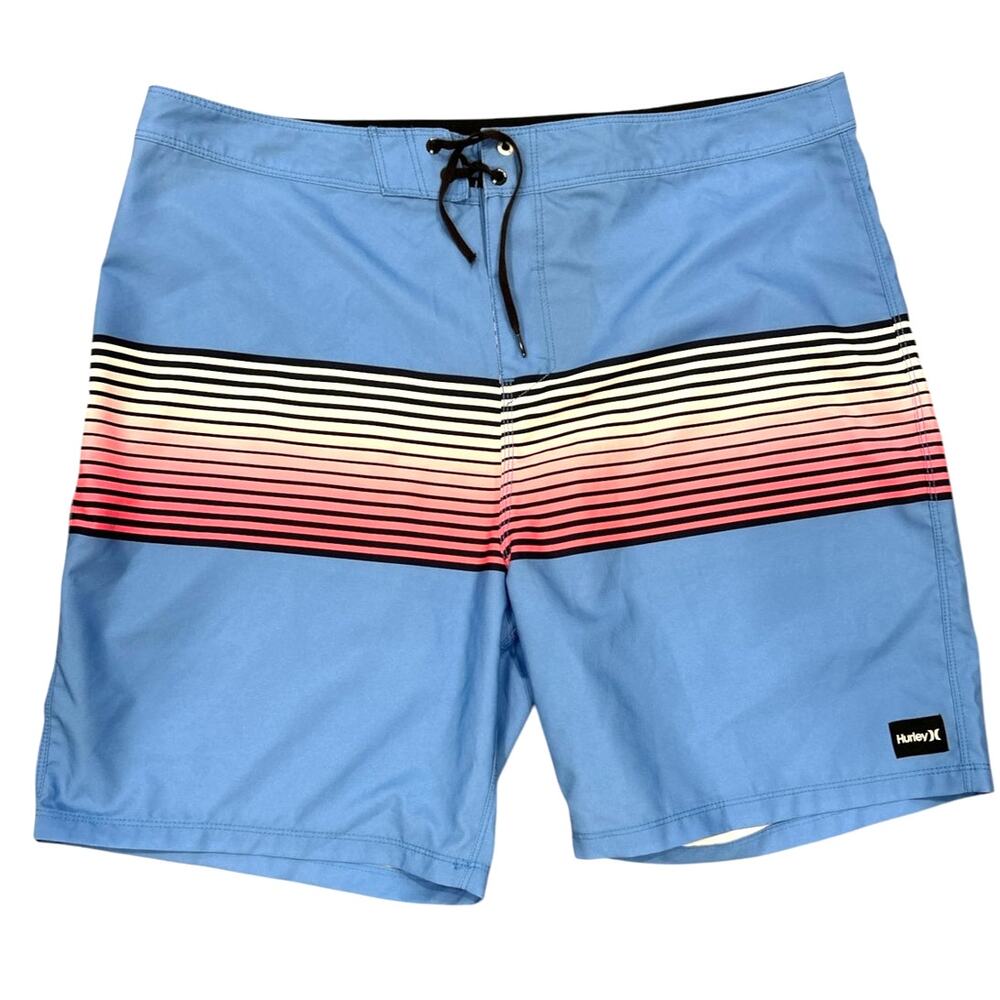 Hurley Mens Blue Striped Board Swim Shorts Size 38